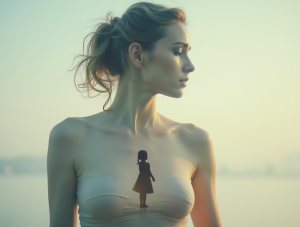a surreal double exposure image of an adult woman with a shadow or silhouette of a little girl insi ptuy3nqv6lpqvuyifx2g 3